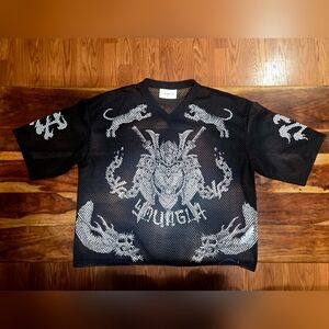 YoungLA Black and White Mesh V-Neck